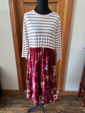Reborn J White Dress with Maroon Stripes